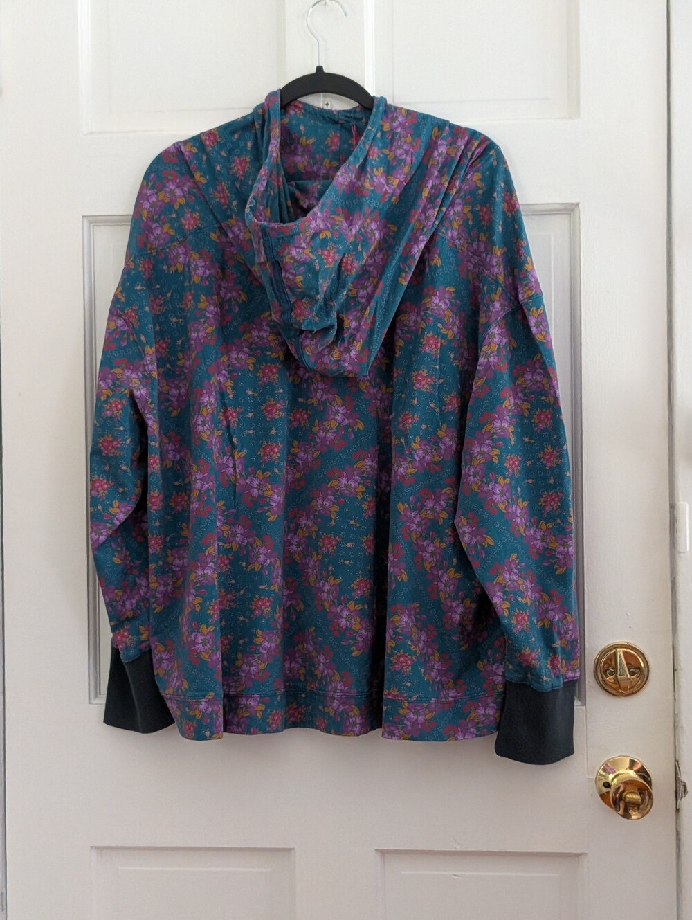 Natural Life NWT Teal Floral Oversized Hoodie Boho Patchwork Pocket Sweatshirt - Picture 3 of 5